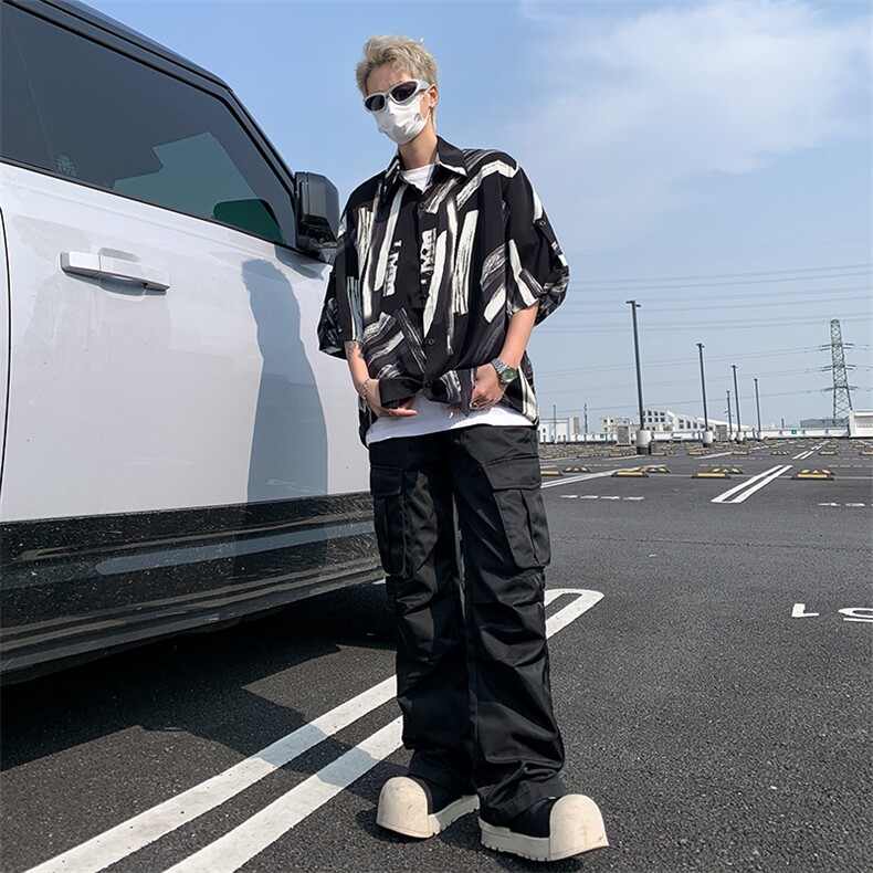 扎染水墨花衬衫男夏季薄款轻熟风痞帅高级感成熟稳重男装短袖衬衣,男装衬衫,星座505-2（原电商A260-1)
