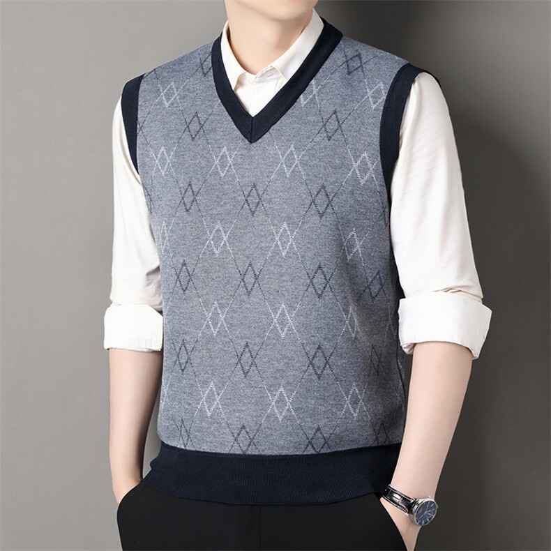 秋冬季加绒休闲爸爸装马甲套头宽松中老年款坎肩毛衣背心M28，男装针织衫/毛衣，星座1706