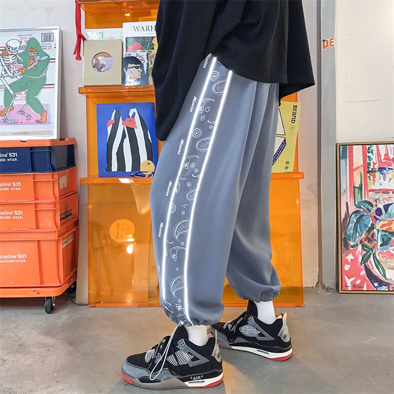 港风2023秋冬撞色串标宽松抽绳束脚运动休闲潮牌裤子2112-P45控69，男装休闲裤，星座914-3