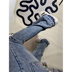 【有货】美式vibe微喇毛边牛仔裤男直筒裤脚破洞裤子D99HH-特P52，男装牛仔裤，星座1007（原301D）