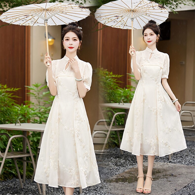 新中式国风连衣裙女2024夏季新款高端气质名媛年轻款少女改良旗袍，女装连衣裙，依如秀(原杭风阁)
