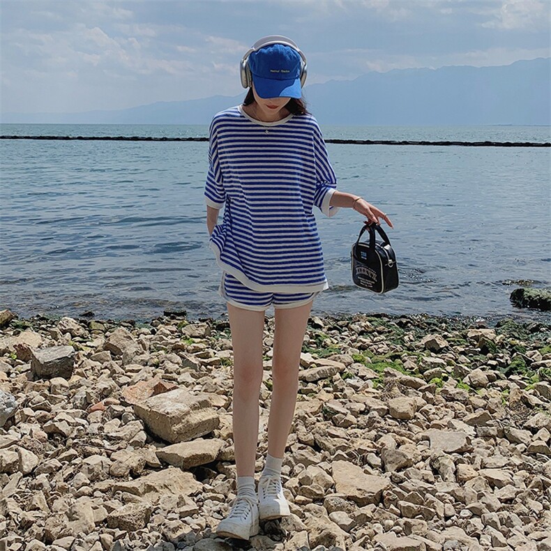 【新款现货】蓝色条纹薄款夏家套装088-2385P125K188,女装套装/套裙,2C088