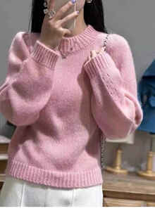 羊毛衫女秋冬新款纯色针织长袖宽松打底羊毛衫图片