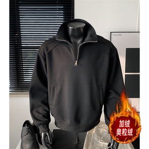 加绒圆领重磅500克拼接卫衣奥粒绒拉链POLO衫外套男 RH5316JR-P59图片