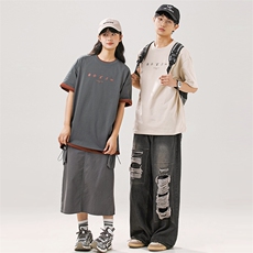 2024夏季新款男装日系潮牌纯色圆领宽松短袖休闲T恤半袖T922-F38，男装T恤，电商A101（原外27）