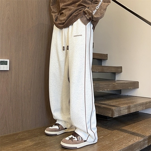 大货主推 休闲裤男裤子港风宽松刺绣阔腿裤416B-1-KL687-P50限68图片