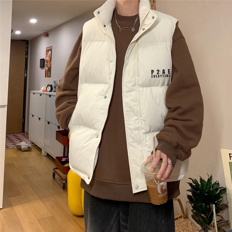 港风新款字母印花50白鸭绒宽松保暖羽绒马甲A247-MJ827P115控138,男装背心/马甲,电商A247