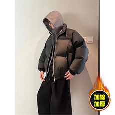 现货高品质重磅工艺美式高街假两件PU皮棉衣男女加厚棉服外套，男装棉衣，电商A443