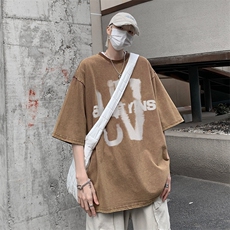 潮牌宽松短袖t恤蜡染美式复古高街水洗做旧517A-2-SX243-P38，男装T恤，星座517A-2
