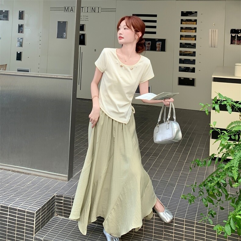 气质绝美T恤半身裙套装女夏超好看两件套韩系穿搭高级小众不撞款,女装套装/套裙,莘蕾