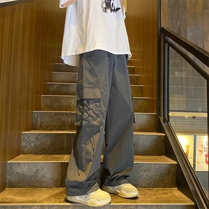 美式速干工装裤女夏季薄款高腰垂感休闲裤宽松褶皱阔腿裤子图片
