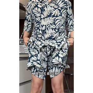 短袖衬衫男+短裤男套装男100%聚酯纤维M-5XL大码TZ78707P50控98图片
