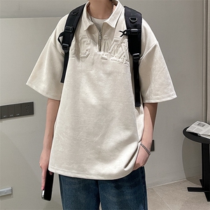 夏款男休闲卫衣麂皮绒POLO衫短袖T恤字母印花外套 A071-T09-P45图片