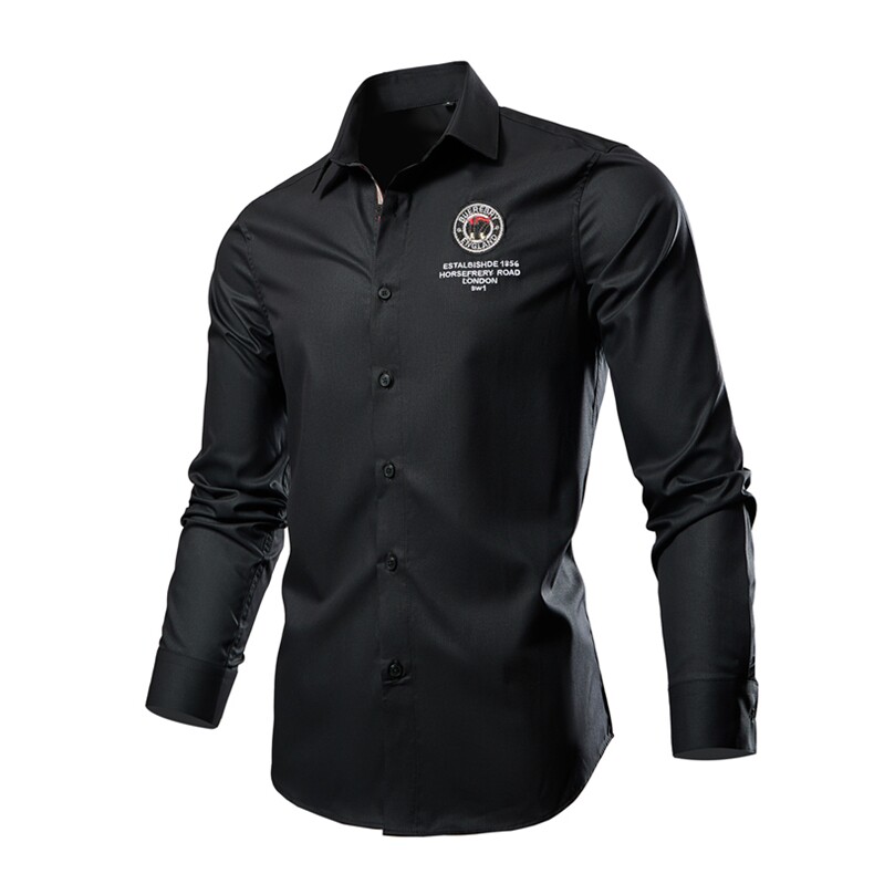 2025春季休闲时尚黑白长袖衬衫弹力衬衣CS11156-P65有现货外贸，男装衬衫，星座224-1