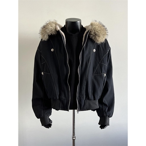 现货重磅boxy短款棉衣座山雕大毛毛领男女棉服水洗工装厚外套,男装棉衣,电商A486