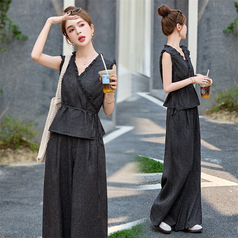 小香风套装女2025夏新款韩系高级感职业无袖背心阔腿裤穿搭两件套，女装套装/套裙，依如秀(原杭风阁)