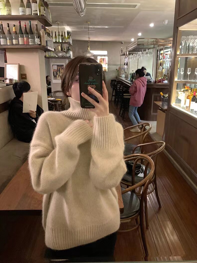 加厚高领毛衣女套头内搭秋冬季洋气外穿软糯慵懒风宽松针织衫上衣，女装针织衫/毛衣，半城羊绒