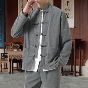 男士外套灯芯绒夹克盘扣立领唐装风 XZ1512-2501单夹克-P70图片