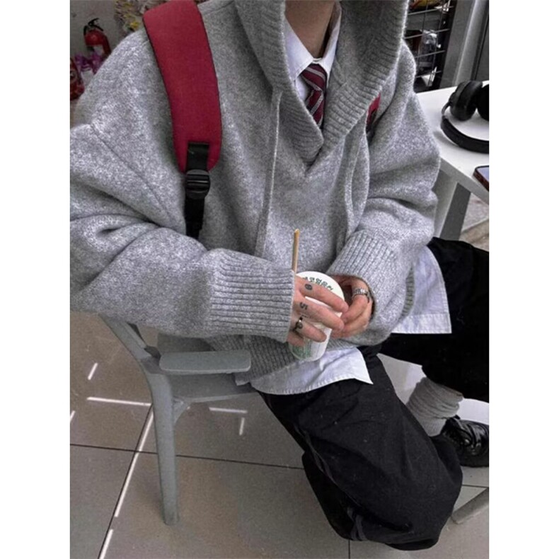 毛绒绒连帽羊毛衣重磅针织浅花灰秋冬加厚保暖帽衫,男装针织衫/毛衣,星座506A