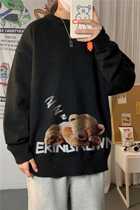 1港风新款宽松休闲中性情侣潮流印花毛衣男外套7960P55加绒P55图片