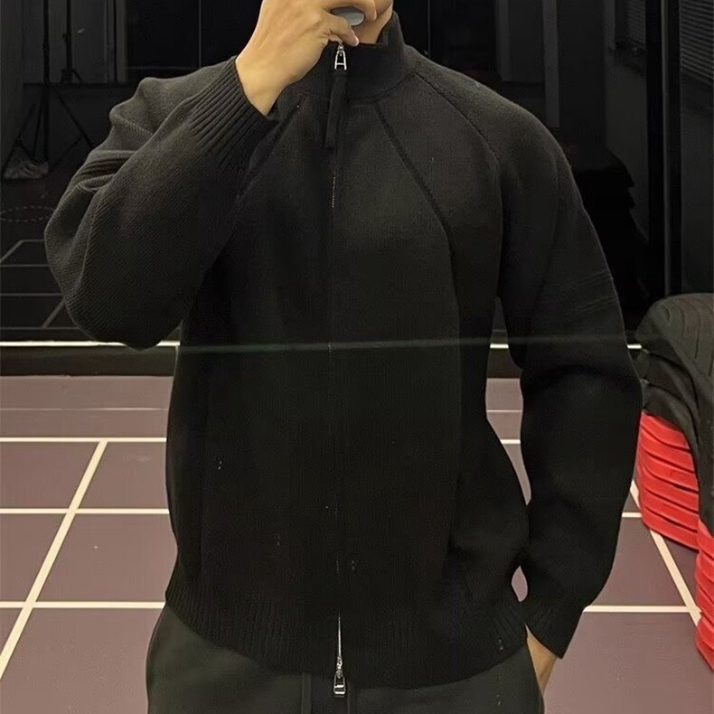 美式双拉链开衫毛衣男生休闲设计感针织外套ins立领长袖夹克上衣,男装夹克,星座218-8