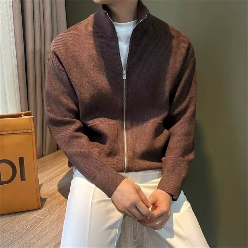 针织开衫外套男士毛衣男款秋冬季带侧口袋立领休闲夹克男S702,男装夹克,星座1116A-2（原606A-1）