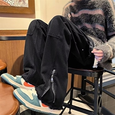 小众设计拉链牛仔裤男女美式复古高街宽松直筒毛边裤子NK1232-P45，男装牛仔裤，星座1008-1