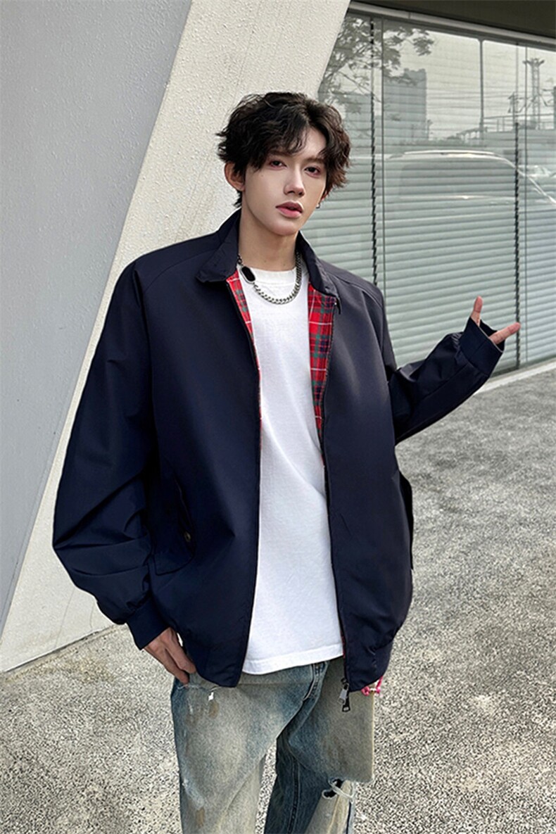 8XL-M美式复古棒球服外套男特大码潮牌双拉链立领夹克衫JK005P85,男装夹克,电商B312