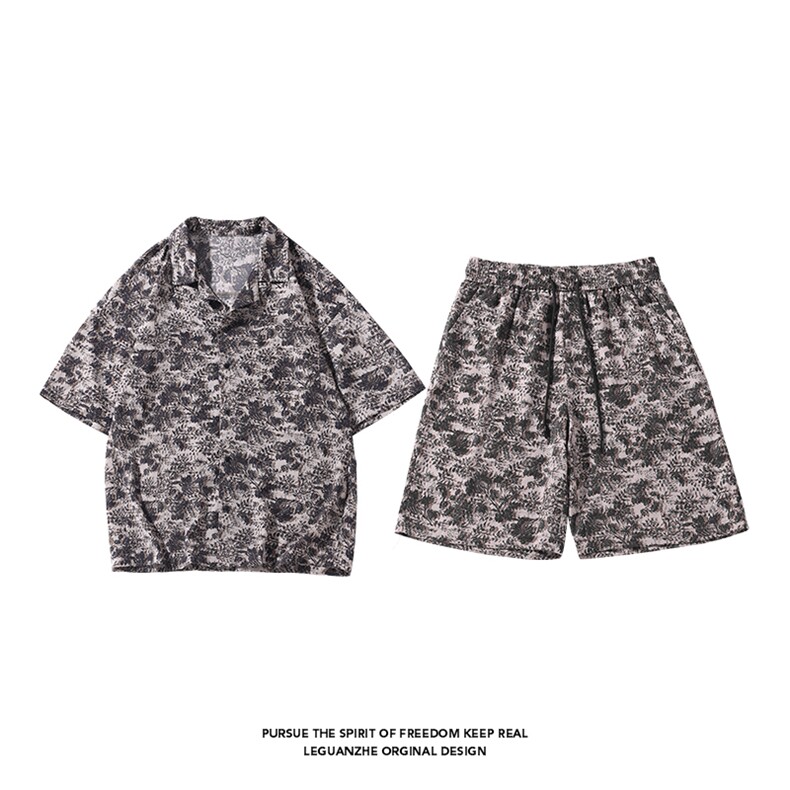 2024夏季新款港风白底大码冰丝衬衫短裤套装M-5XHQ23569-P60,男装牛仔裤,电商A022