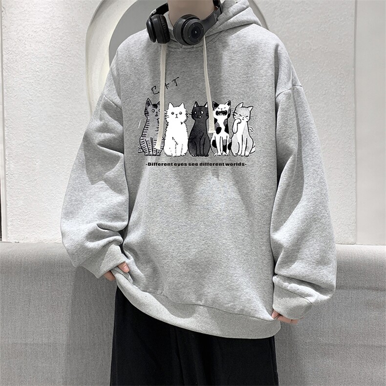 WY2100-P35纯棉连帽卫衣男大码运动帽衫宽松薄外套男,男装卫衣,电商A040