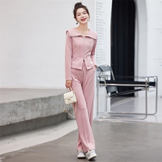 【现货】针织休闲两件套女2024春季新款气质时尚大翻领长款套装潮，女装套装/套裙，梦懿尔