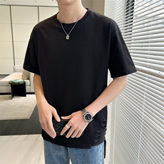 店主风夏季纯棉短袖T恤男2026新款轻熟风纯色破洞半袖TX31-P38，男装T恤，星座301C-5