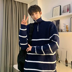 美式半拉链翻领条纹针织衫毛衣M150P52，男装针织衫/毛衣，星座1116-2