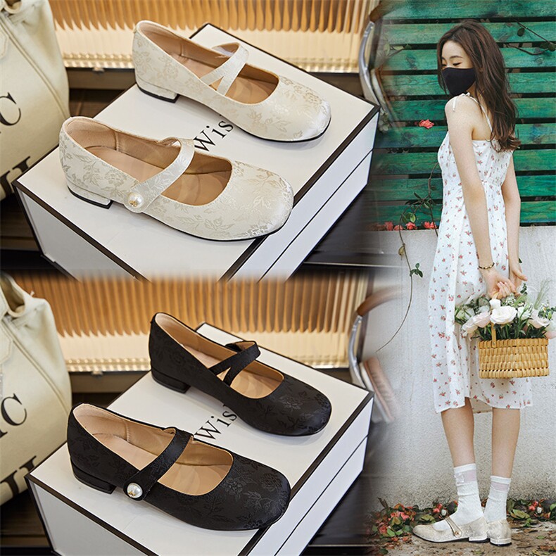 玛丽珍鞋女2024夏季新款珍珠一字带时装单鞋女休闲百搭女鞋，女鞋单鞋，电商A223