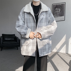 M-8XL格子羊羔毛棉服冬季大码小香风加绒外套加厚棉衣MF7001/P138，男装棉衣，电商B238