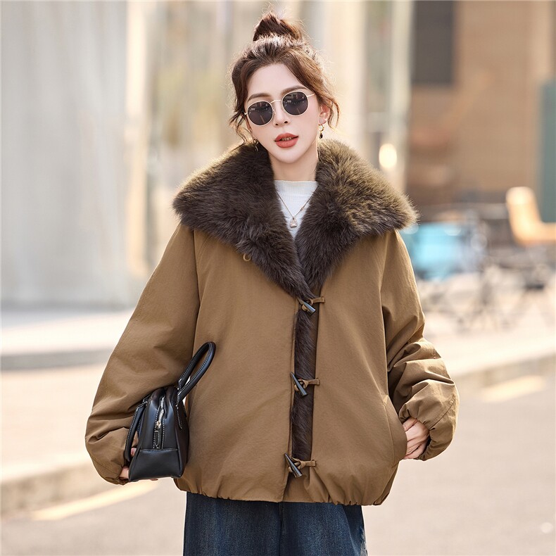 大毛领女冬季2025新款加绒加厚派克服外套,女装派克服,依多米