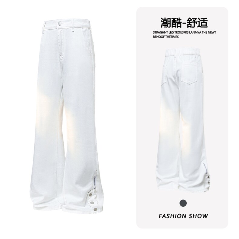 B221美式ins高街小众排扣拉链修身微喇牛仔裤LK22073-特P45控78,男装牛仔裤,电商B221
