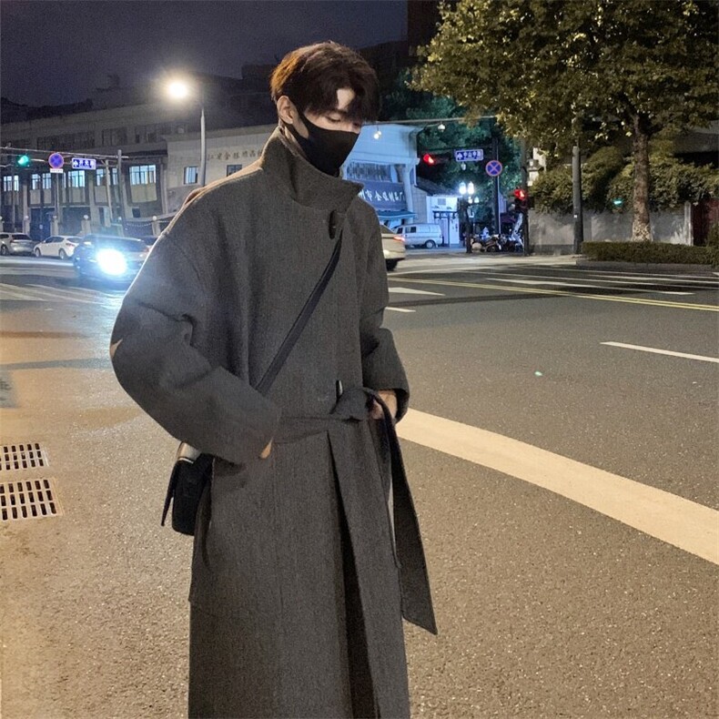 韩系牛角扣中长款毛呢大衣男秋冬季高级感风衣外套812-F636-P128，男装风衣，星座812