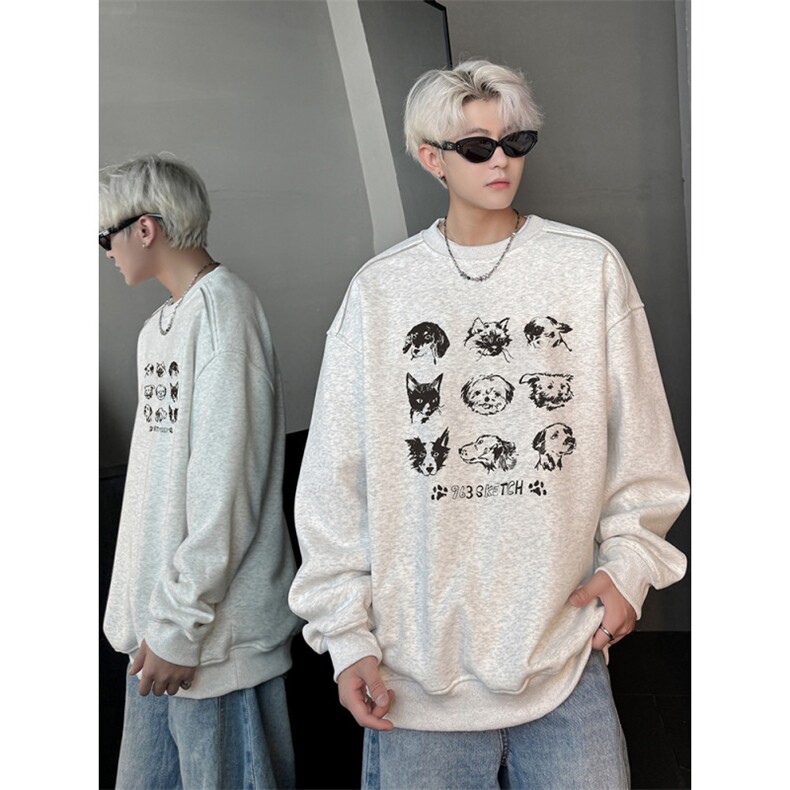 现货WY626-P38卡通克重磅圆领加绒卫衣男美式高街潮牌外套c，女装短外套，电商A456（原C415）