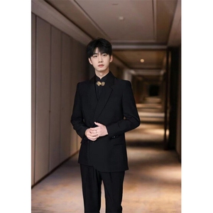 新中式男装风立领盘扣刺绣暗扣长袖衬衫抗皱订婚西服上衣 XFC14图片