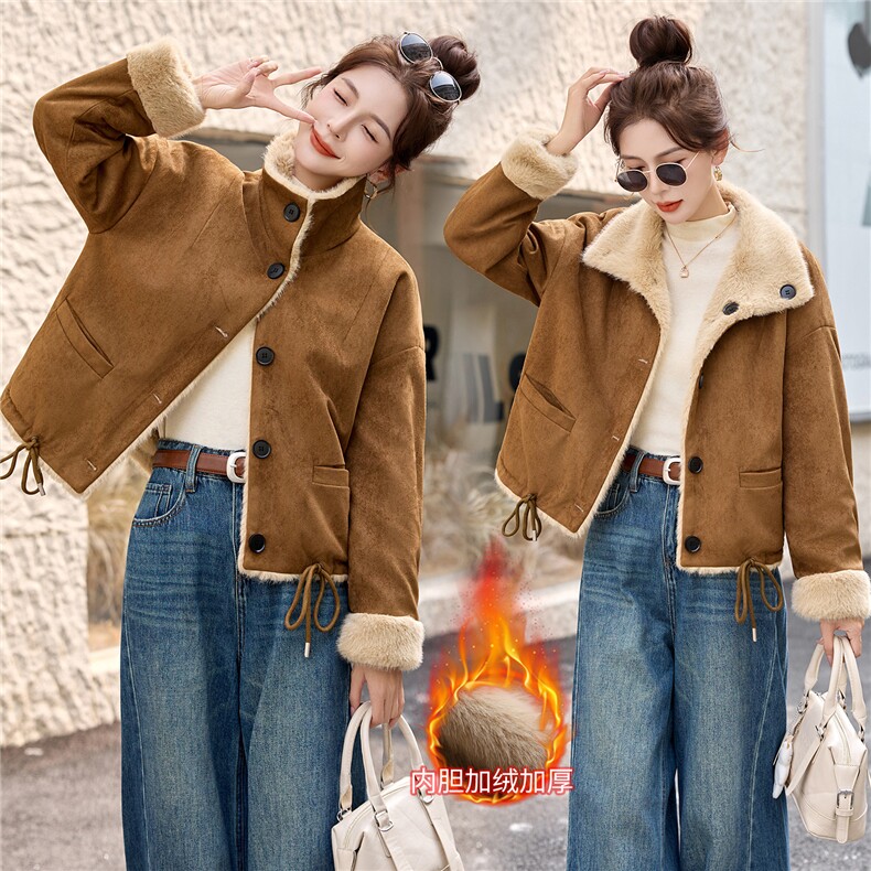 2025年冬季新款时尚舒适柔软两面穿皮毛一体外套，女装棉衣/棉服，心心服饰