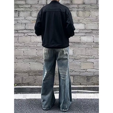 【网图】B221美式ins高街重工艺宽松微喇牛仔裤LK24391-特P52控88，男装牛仔裤，电商B221