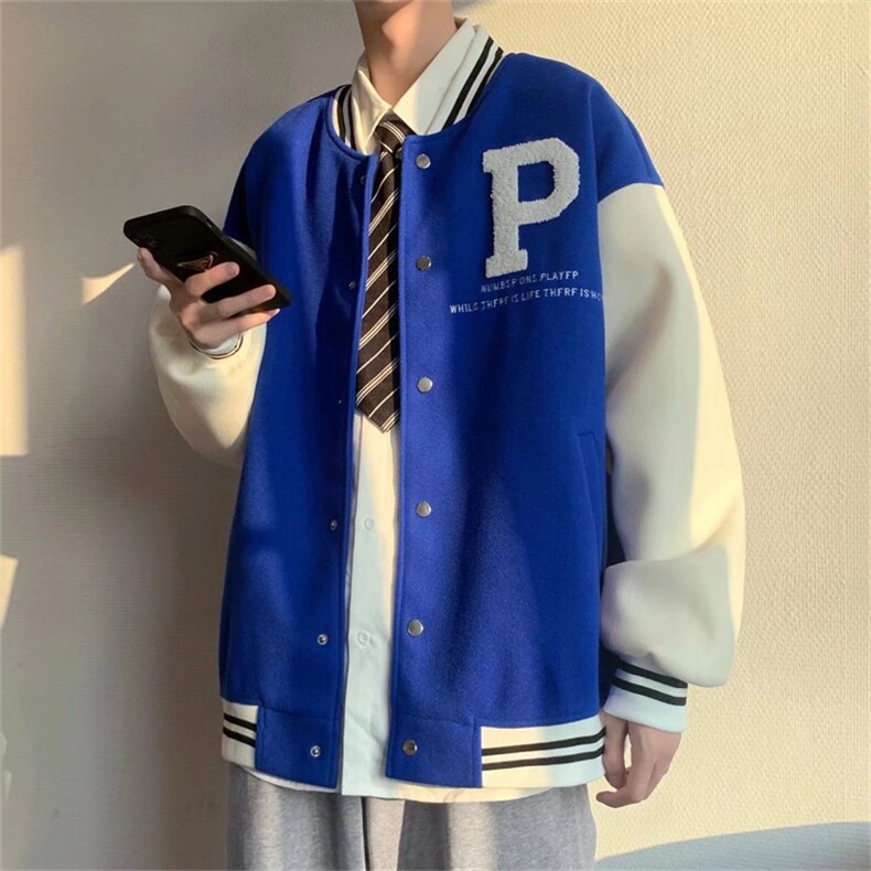 夹克外套男新款刺绣拼色百搭港风ins潮牌宽松休闲棒球服JK257-p55图片