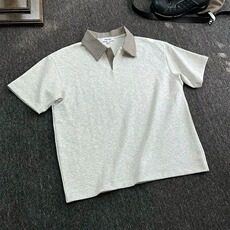 T603-P36假两件拼接格子polo衫短袖男款重磅翻领T恤，男装Polo衫，电商B323A