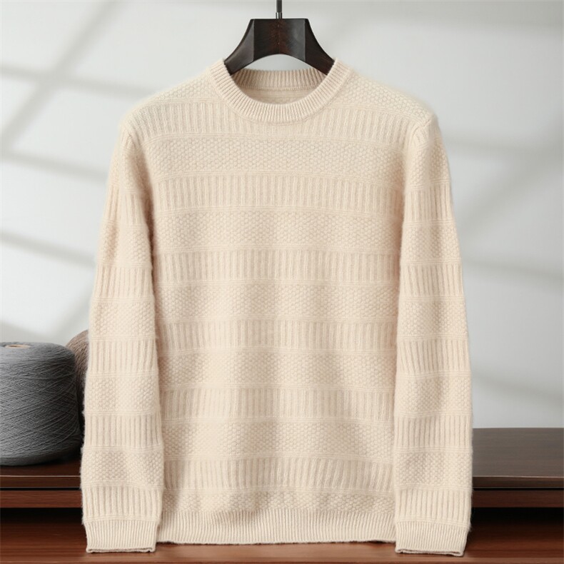秋冬纯色新款针织圆领花型时尚百搭，男装针织衫/毛衣，隆格羊绒