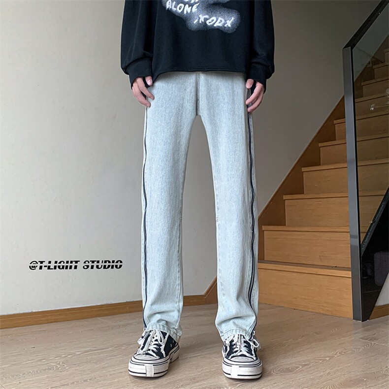 B221美式ins高街暗黑小众重金属拉链小脚牛仔裤LK23044-P70控98,男装牛仔裤,电商B221