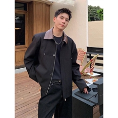 杏色拼皮夹克翻领外套JK688特P70，男装夹克，星座908-1