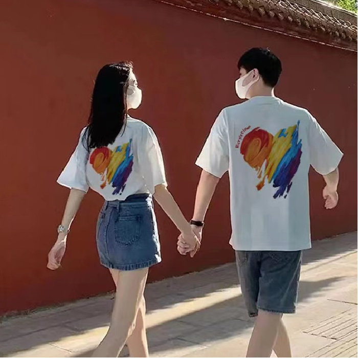 纯棉夏季潮学生不一样情侣装男女短袖T恤上衣W21-P30官图,男装T恤,电商B245