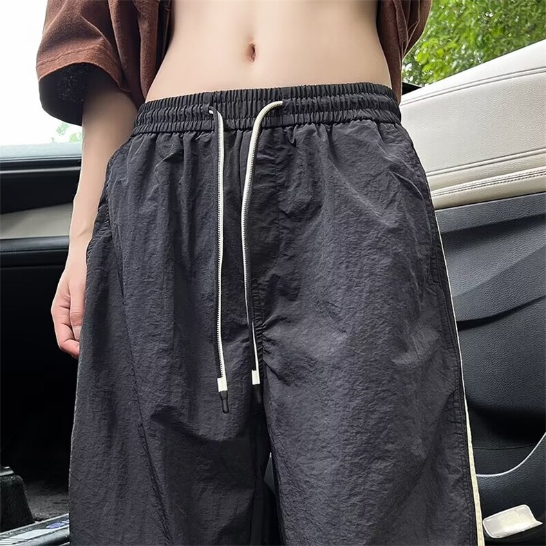 潮牌速干裤男夏季美式复古条纹直筒裤子休闲宽松运动裤A6100-P40，男装休闲裤，星座1008