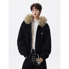 座山雕毛领保暖连帽棉服外套女cleanfit加厚加绒夹克，男装夹克，星座218-8